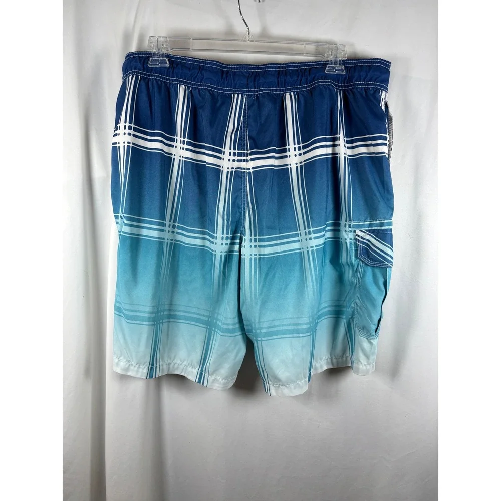 Arizona Jean Co Mens XXL Blue Ombre Plaid Board Shorts Swim Trunks Mesh Lined